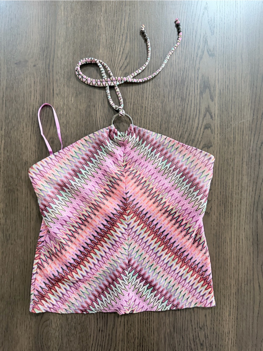 New York & Company Women’s Medium Pink Zigzag Ring-Tie One-Piece